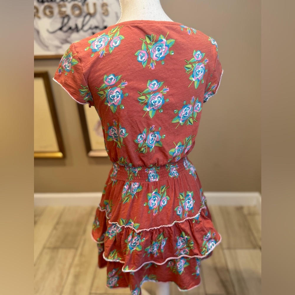 5 for $30 MATILDA JANE Coral Floral Mini Tiered Ruffle Dress - Picture 4 of 5